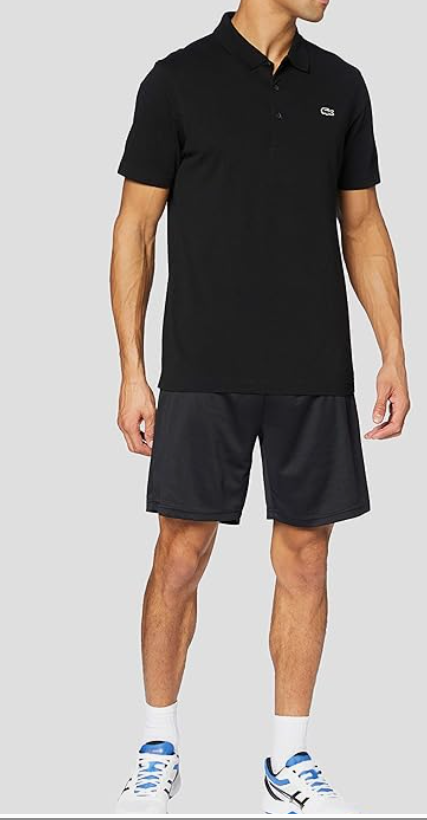 Lacoste Polo Deportivo de Manga Corta Raglán Ultra Seco Hombre - Negro y Blanco