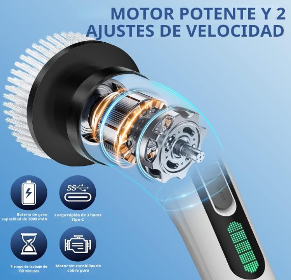FYDEE Cepillo Eléctrico de Limpieza con 7 Cabezales y Mango Extensible IPX7