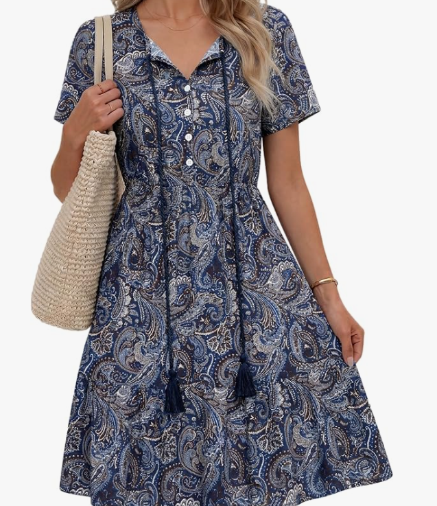 Zeagoo Vestido Bohemio Floral de Verano para Mujer - Cuello en V, Línea A