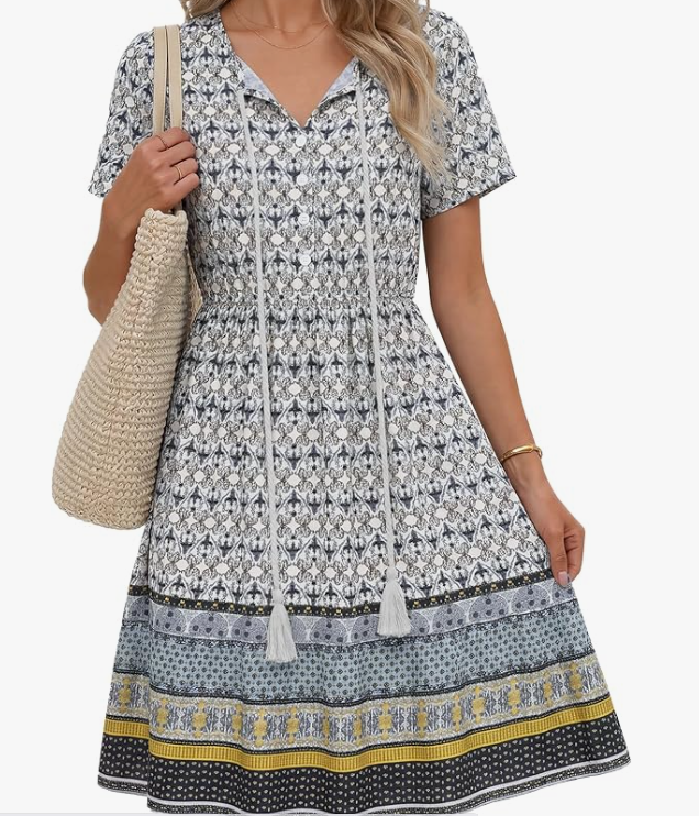 Zeagoo Vestido Bohemio Floral de Verano para Mujer - Cuello en V, Línea A
