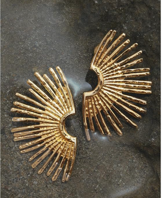 SINGULARU Pendientes Sunbeam - Acero Inoxidable con Baño en Oro 18kt