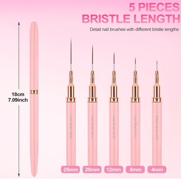 Sularpek Set 5 Pinceles Finos para Uñas Nail Art - Gel Profesionales DIY