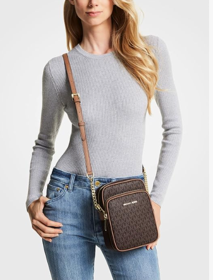 Michael Kors Jet Set Travel Bolsa Bandolera con Logo - PVC y Cuero