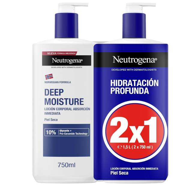 Neutrogena Fórmula Noruega Loción Corporal Hidratación Profunda 2x750ml - Pro-Ceramida y Glicerina