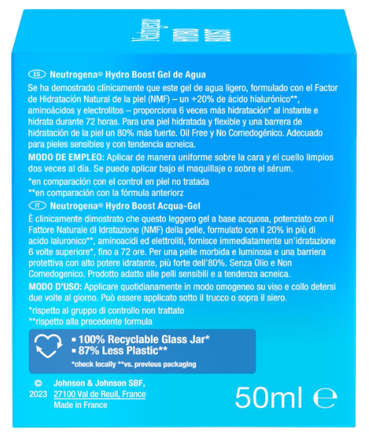 Neutrogena Hydro Boost Gel de Agua Facial 50ml - Ácido Hialurónico y Aminoácidos