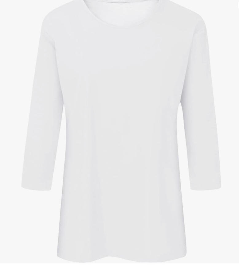 Camiseta de Mujer Algodón Elástico Cuello Barco Mangas 3/4 — Elegante y Cómoda