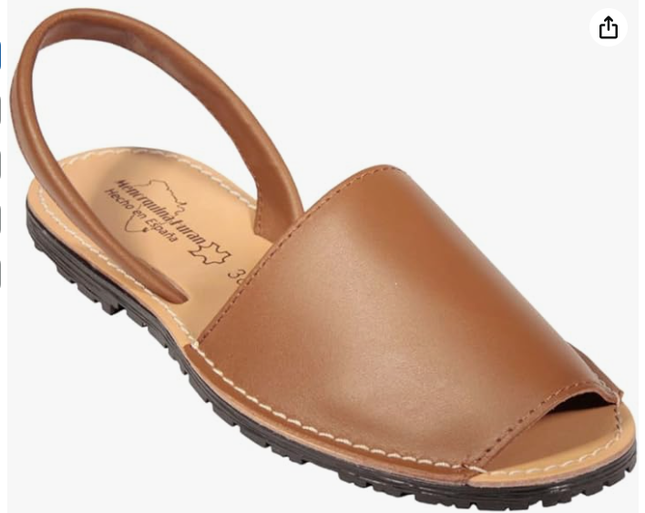 Menorquina Ibicenca — Sandalia de Verano de Piel Cuero Plana Slip On