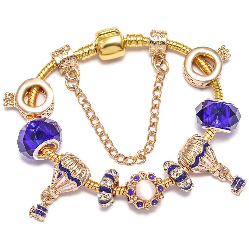 2024 New Crystal Heart Beads Charm Bracelets Gold Color Snake Chain Brand Bracelets for Women Lover Valentine's Day Jewelry Gift