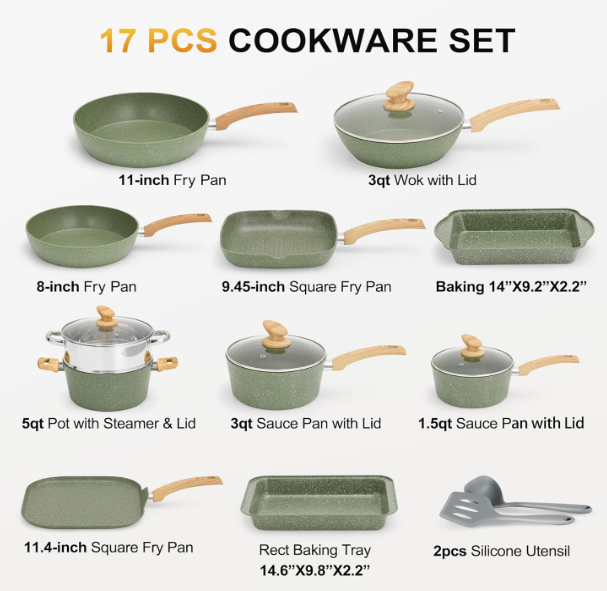 Juego de Sartenes Antiadherentes 17 Piezas Induccion - Kitchen Academy
