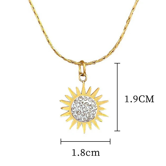 Stainless Steel CZ Crystal Sunflower Pendant Necklace For Women Round Solar Sun Charm Fashion Jewelry Retro Necklace Collar