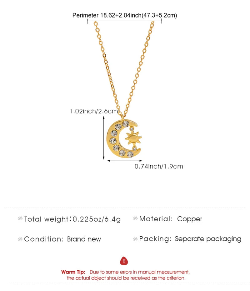 Zircon Moon Sun Pendant Necklace for Women Men Exquisite Collarbone Chain Vintage Simple Hiphop Punk Versatile Jewelry Gift 2026