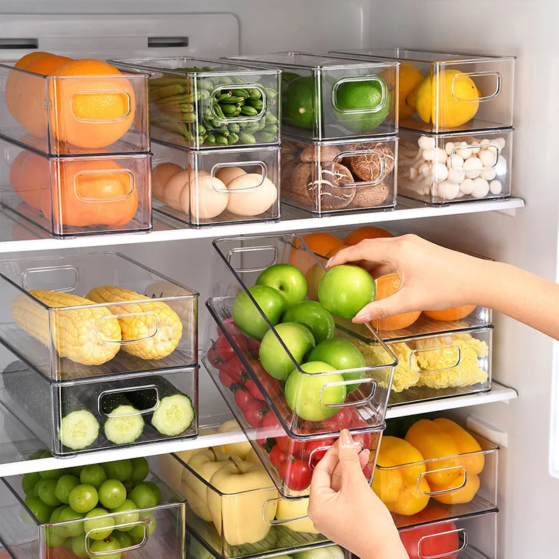 1-3PC Refrigerator Organizers Bins With Handle Plastic Pantry  Refrigerator Crisper Pantry Kitchen Food Freezer Tool Storage Box
