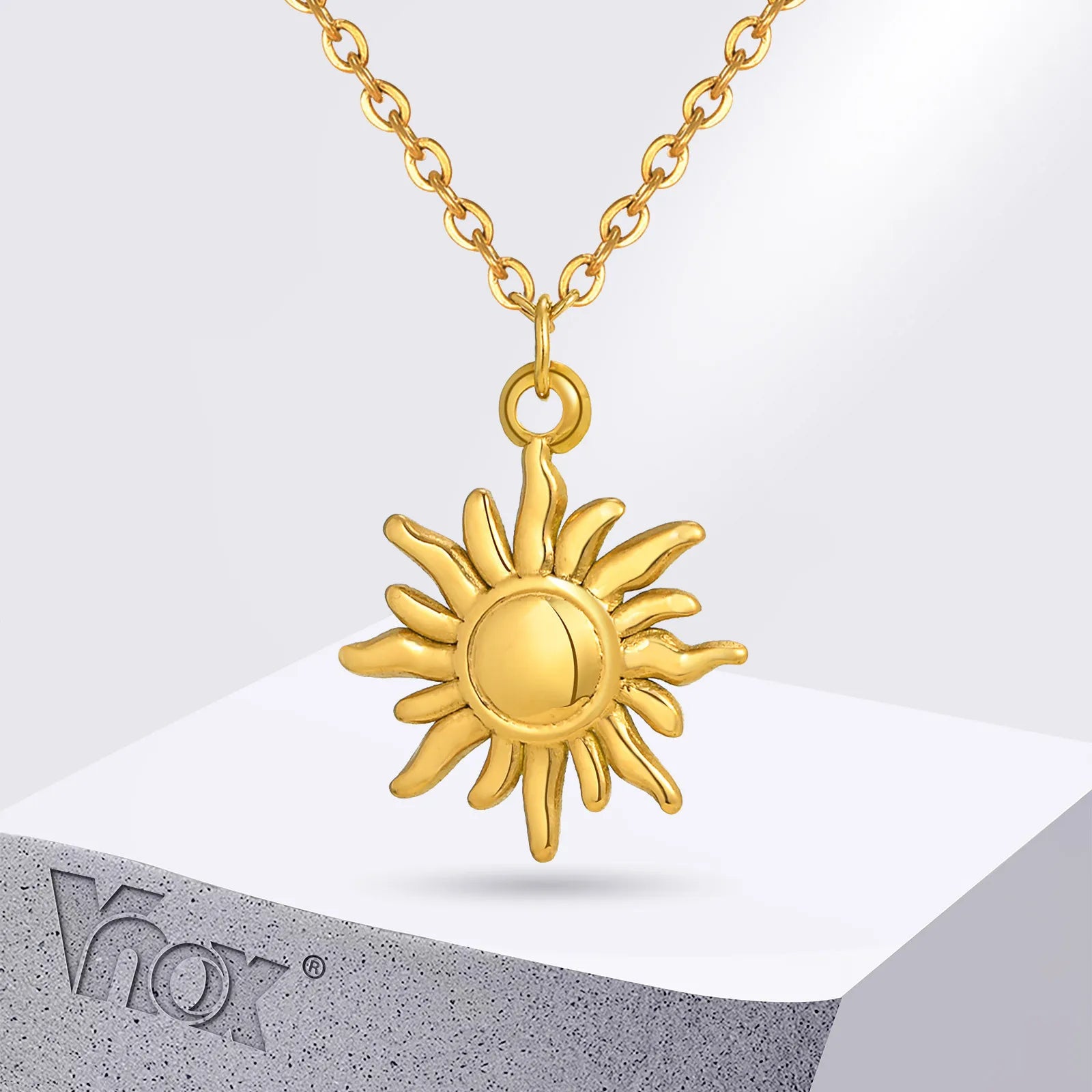 Vnox Gold Plated Shining Sunflower Necklace For Women,Stainless Steel  Aesthetic Jewelry,Fashion Sun Pendent Necklace Girls Gift