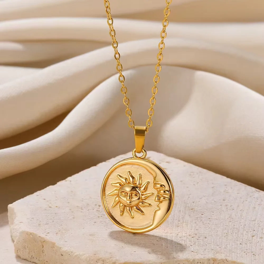 Stainless Steel Geometric Necklace For Women Fashion Sun Sunflower Pendant Clavicle Chain Aesthetic Jewelry Accessories Femme