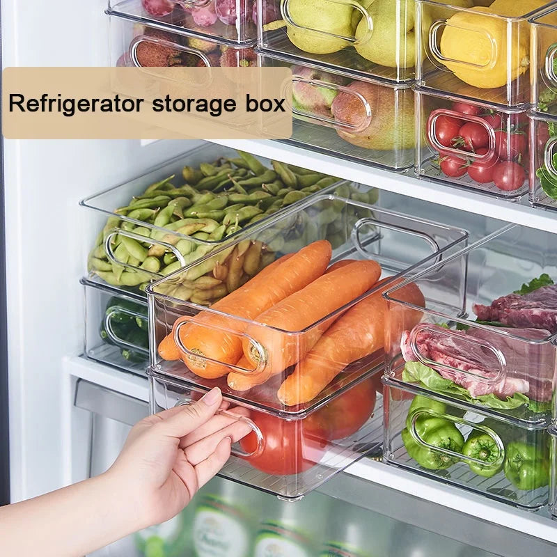 1-3PC Refrigerator Organizers Bins With Handle Plastic Pantry  Refrigerator Crisper Pantry Kitchen Food Freezer Tool Storage Box