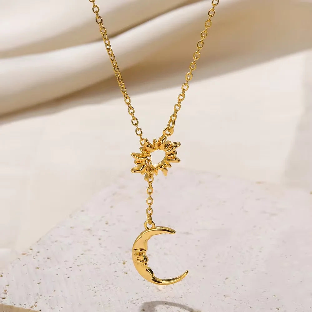 Stainless Steel Geometric Necklace For Women Fashion Sun Sunflower Pendant Clavicle Chain Aesthetic Jewelry Accessories Femme