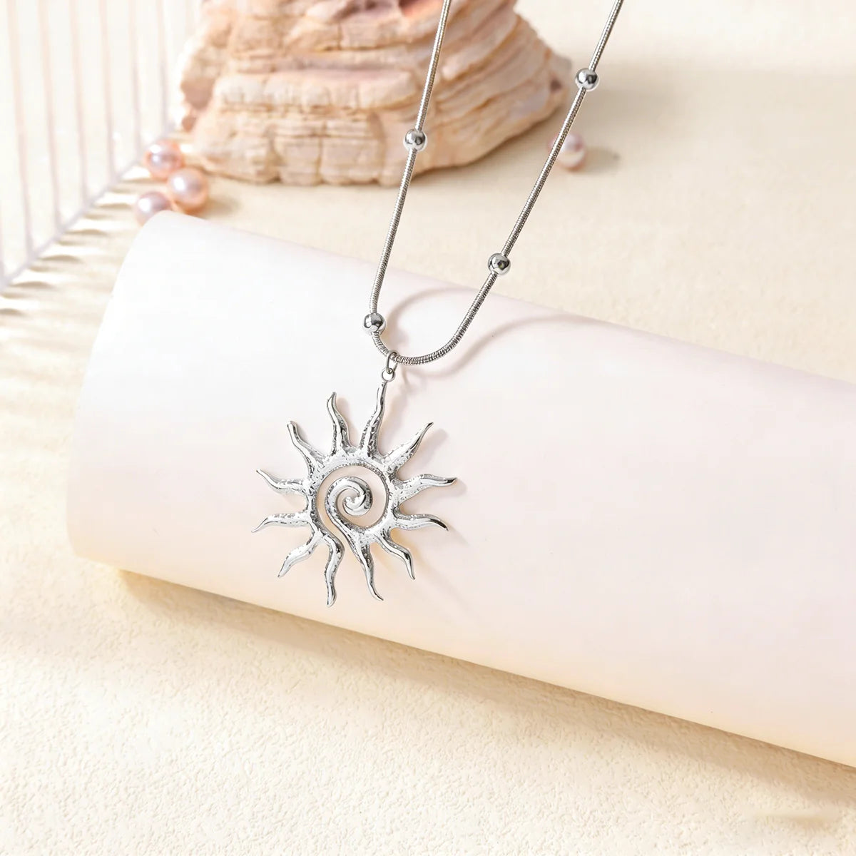 Stainless Steel Geometric Necklace For Women Fashion Sun Sunflower Pendant Clavicle Chain Aesthetic Jewelry Accessories Femme