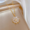 Luxury Zircon Sunflower Pendant Necklace for Women Gold Color Metal Full Zircon Sunflower Necklace Couple Wedding Jewelry