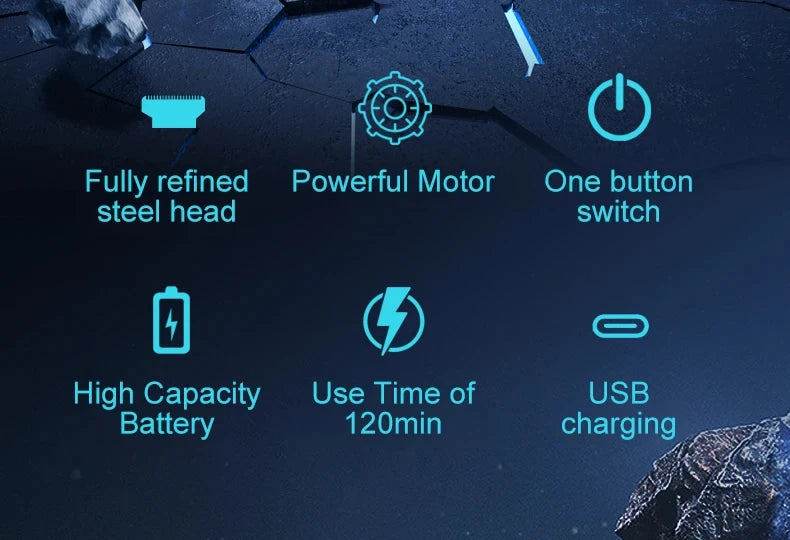 Electric Hair Clipper with Adjustable Cutter Head, USB Charging Design for Hair & Beard Trimming, Cordless Grooming Tool