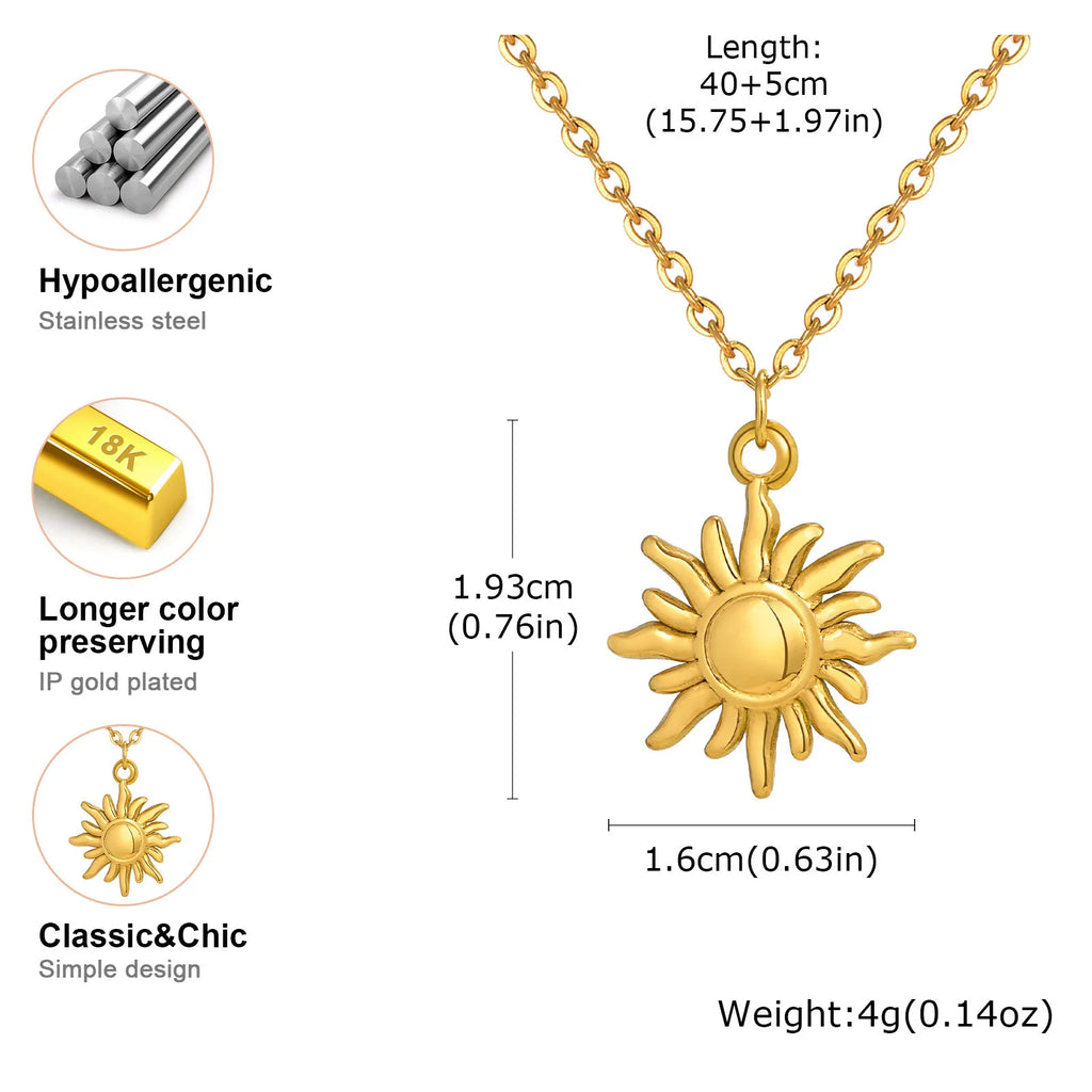 Vnox Gold Plated Shining Sunflower Necklace For Women,Stainless Steel  Aesthetic Jewelry,Fashion Sun Pendent Necklace Girls Gift