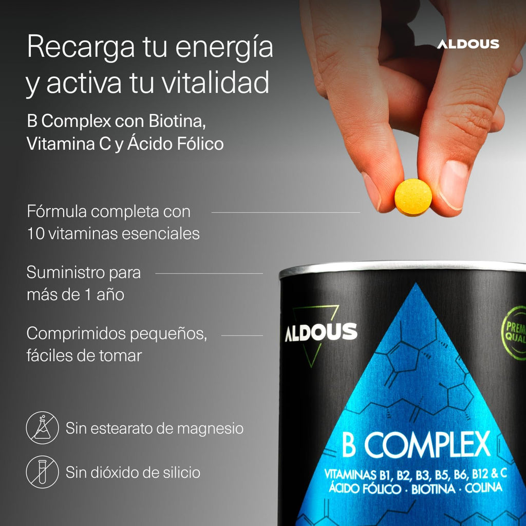 Vitamina B Complex + C ALDOUS | 400 Comprimidos | B12, Biotina, Vegano