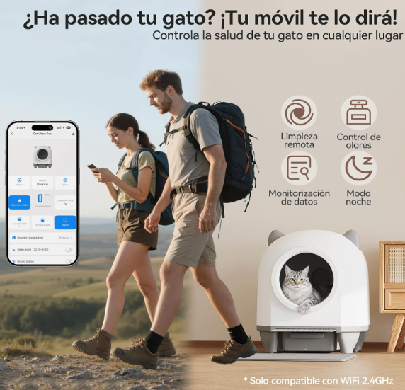 Devoko Arenero Autolimpiable para Gatos XXL 90L con Control App