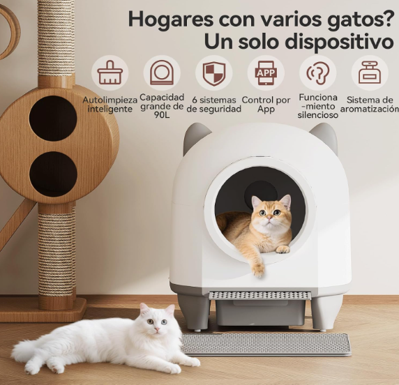 Devoko Arenero Autolimpiable para Gatos XXL 90L con Control App