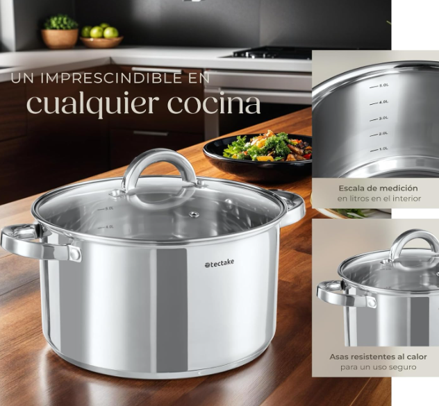 Bateria de Cocina 15 Piezas Acero Inoxidable Antiadherente - tectake